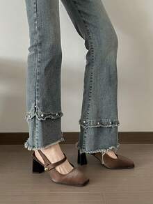 2025 Spring New Retro Brown French Mary Jane Pumps, Vintage Square Toe Thick Heel Backless Strap Leather Shoes For Women