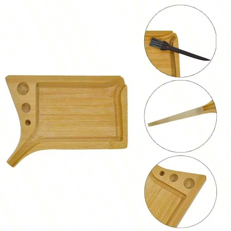 1pc Minimalist Bamboo Cigarette Tray, Compact & Portable, Can Hold Hand-Rolled Cigarettes, Multi-Functional Design, Concave Angle, Suitable For Home, Office, Balcony, Garden, Smoking Accessory - Multicolor - View 1