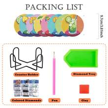 8件套鸡尾酒钻石画杯垫套装，闪亮饮料杯垫，彩色饮料图案，带支架的酒吧厨房杯垫，适合派对装饰和礼品赠送 - 彩色 - 查看 5