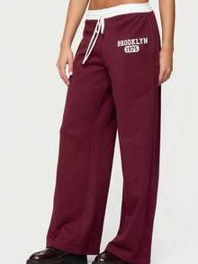 Wide Leg Sweat Pants For Womens High Waisted Baggy Sweatpants Casual Drawstring Workout Pants With Pockets - Burgundy - View 4