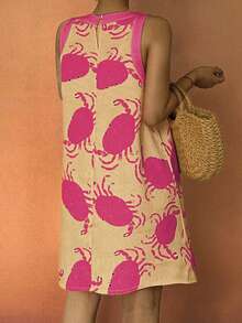 Sea Starshine 2025 Women's Spring And Autumn Fashionable Elegant Sexy Sleeveless Yellow Random Crab Pattern Dress - Pink - View 2