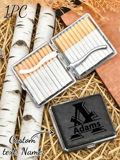 1/2 Pcs Custom Engraving Name Leather Surface Cigarette Case, Personalized Portable Cigarette Storage Box Customized, Customizable Men's Gift, 2 Styles Available: Rubber Band/Iron Clamp Back To School, Delicate Romance,Elegant Living,Artful Living