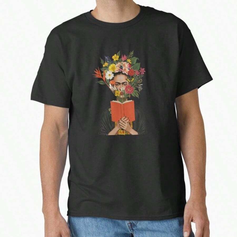 Amante de Libros Floral Clásica Camiseta - Negro - Ver 1