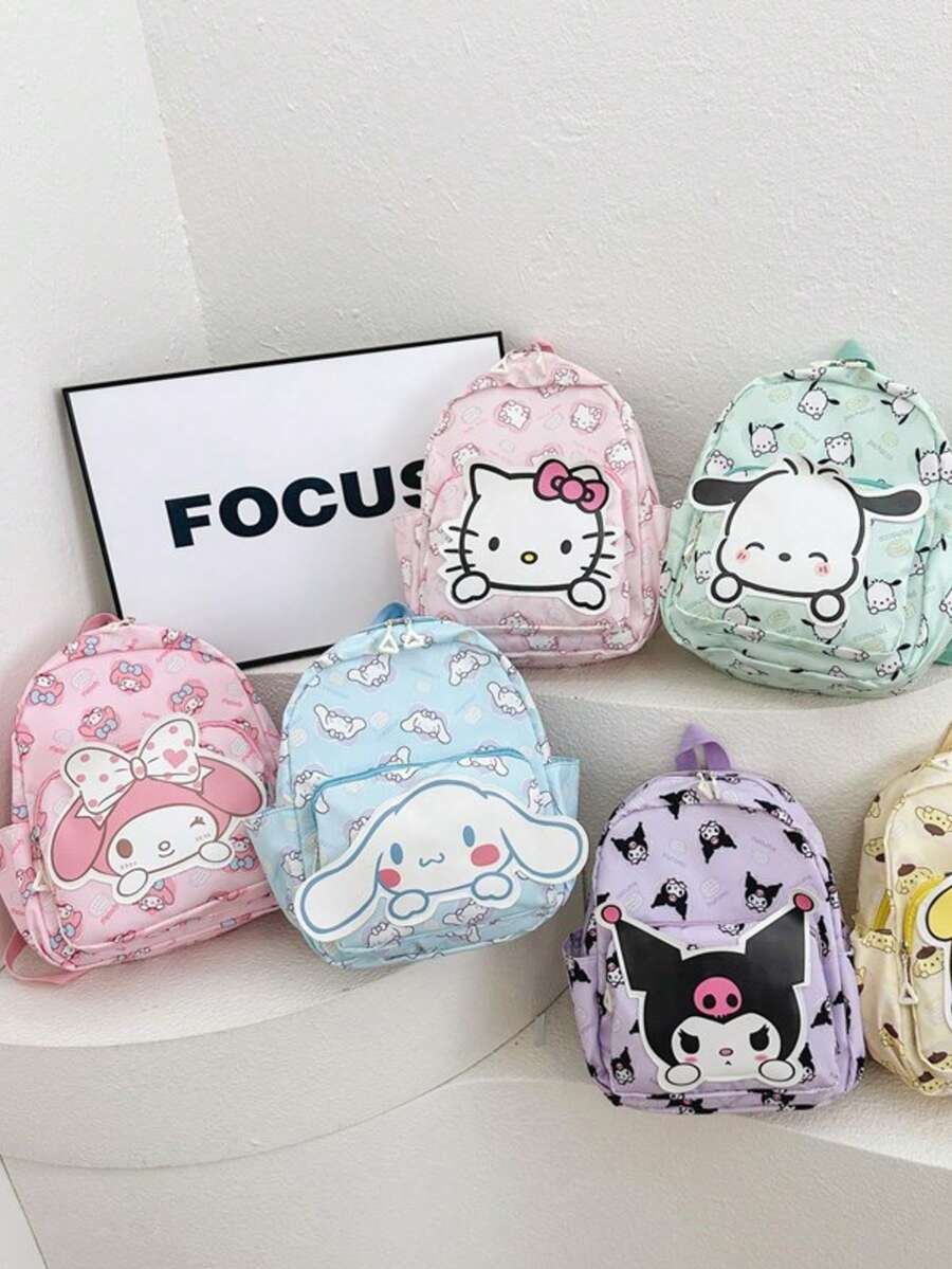 Mochila Fofa e Nova da Sanrio - Mochila Multiuso com Dois Compartimentos, Design de Desenho Animado Adorável, Adequada para Uso Diário e Volta às Aulas. Tecido de Poliéster Leve, Resistente à Água e à Umidade para Proteger os Itens, Múltiplos Bolsos para Armazenamento Organizado. Alças de Ombro Acolchoadas e Ajustáveis e Painel Traseiro de Tela Respirável para Uso Confortável. Kawaii - Multicolorido - Visão 1