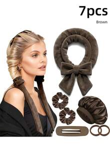 7/4pcs No Heat Hair Curlers, Can Be Worn To Sleep Without Heating, Super Soft Ribbon Wrapped Around Long Hair, Includes Hair Ties And Clips, Can Create Overnight No-Heat Curls, Suitable For All Hair Types, Curling, Hair Curlers, No-Heat Curling, Hair Curlers, Hair Curlers, Curling, Curling Tools - Multicolor - View 14