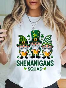 100% Algodón Camiseta de Fiesta de Beber Cerveza del Escuadrón de Travesuras de Gnomo del Día de San Patricio, Camiseta de Algodón para Verano, Top de Manga Corta Suave para Mujeres, Camiseta Estilosa y Cómoda para Mujeres, Camisetas Gráficas - Blanco - Ver 6