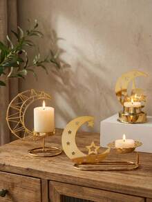 1 peça de castiçal nórdico de metal para decoração de mesa, ideal para decoração com tema Lomo - Castiçal elegante de ferro, perfeito para decoração de casamentos, casa, quarto, cozinha e sala de jantar, formato de lanterna com estrela e lua, decoração com tema Lomo - Multicolorido - Ver 3