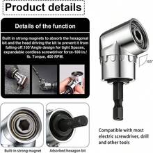 1pc 105° Angled Drill Bit Suitable For Electric Screwdriver And Drill - Adjustable Reverse Rotation, Hexagonal Shank, Smooth Bearings With Ergonomic Handle, Precise Fastening In Narrow Areas, Space-Saving Drilling, Smooth Metal Surface Treatment, Durable Structure, Hard-To-Reach Fixing Points, Compact Design, High-Quality Tool, Home Maintenance