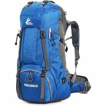 Bseash 60L Waterproof Hiking Camping Backpack With Rain Cover Large Outdoor Sport Travel Daypack Rucksack For Climbing - 藍色 - 查看 1