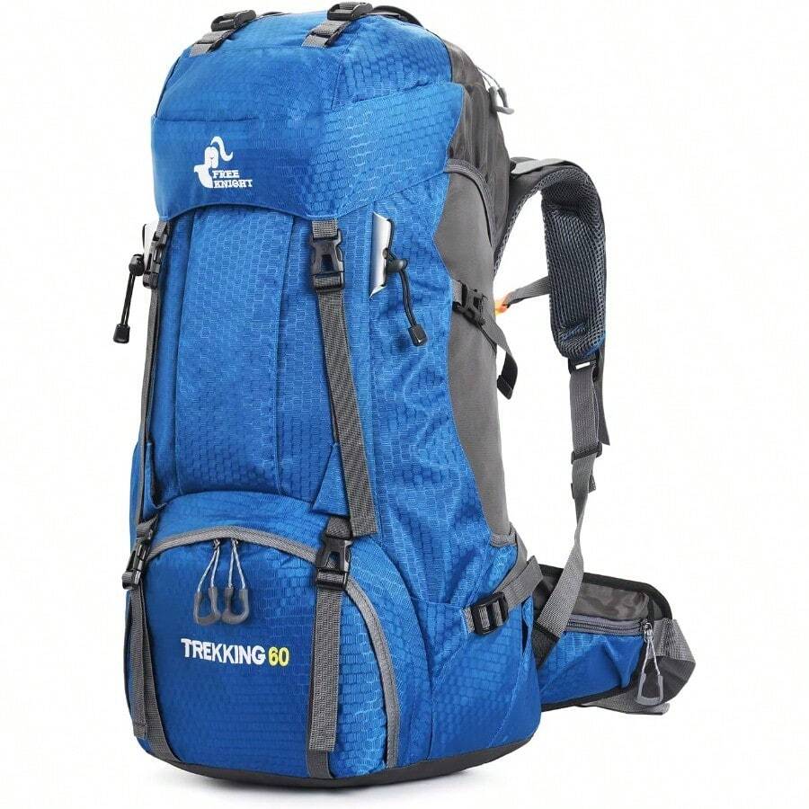 Bseash 60L Waterproof Hiking Camping Backpack With Rain Cover Large Outdoor Sport Travel Daypack Rucksack For Climbing - 藍色 - 查看 1