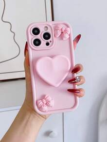 1pc DIY Heart-Shaped Valentine's Day Phone Stand Macaron Mobile Phone Case Compatible With Samsung Galaxy S25, S24, S24 Plus/S24+, S24 Ultra, S24 FE, S20, S21, S22, S23 And Compatible With IPhone 11/11 Pro/11 Pro Max, 12/12 Pro/12 Pro Max, 13/13 Pro/13 Pro Max, 14/14 Pro/14 Pro Max, 15/15 Pro/15 Pro Max, 16/16 Pro/16 Pro Max, 16E With Grip And Military Shockproof Protection, Silicone Case - Pink - View 4