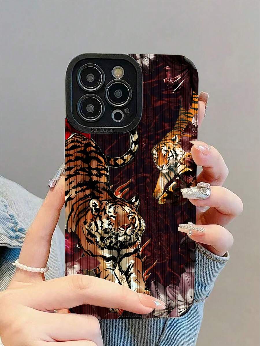 1pc Fashionable & Elegant Red Flower & Tiger Pattern Shock-Proof Leather Phone Case For IPhone17/17Air/17Pro/17ProMax/IPhone16/16Plus/16Pro/16ProMax/IPhone15/15Plus/15Pro/15ProMax/IPhone14/14Plus/14Pro/14ProMax/IPhone13/13Pro/13ProMax/IPhone12/12Pro/12ProMax/IPhone11/IPhone11Pro/11ProMax - Multicolor - View 1