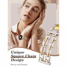 Wearlizer Metal Band Compatible With Samsung Galaxy Watch 7 6 5 4 FE Active 2 40mm 44mm/Watch 6 4 Classic 43mm 47mm 42mm 46mm/Watch 5 Pro 45mm Bands, 20mm Dressy Stainless Steel Chain Strap Women,Starlight/Gold - 星光/金色 - 查看 3