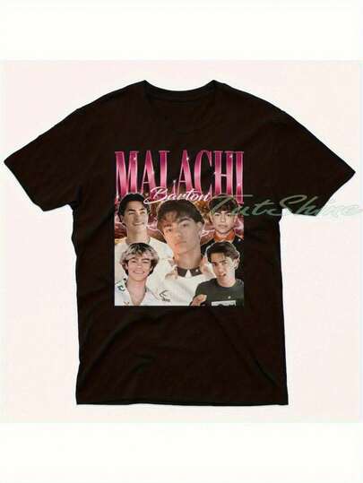 Camiseta retro de los 90 de Malachi Barton - texto negro y rosa, camiseta de manga corta, tela suave y elástica, ropa para adultos, uso diario casual y actividades temáticas, moda de la cultura popular, diseño clásico de cuello redondo, impresión de alta calidad, diseño retro coleccionable para hombres, ajuste cómodo