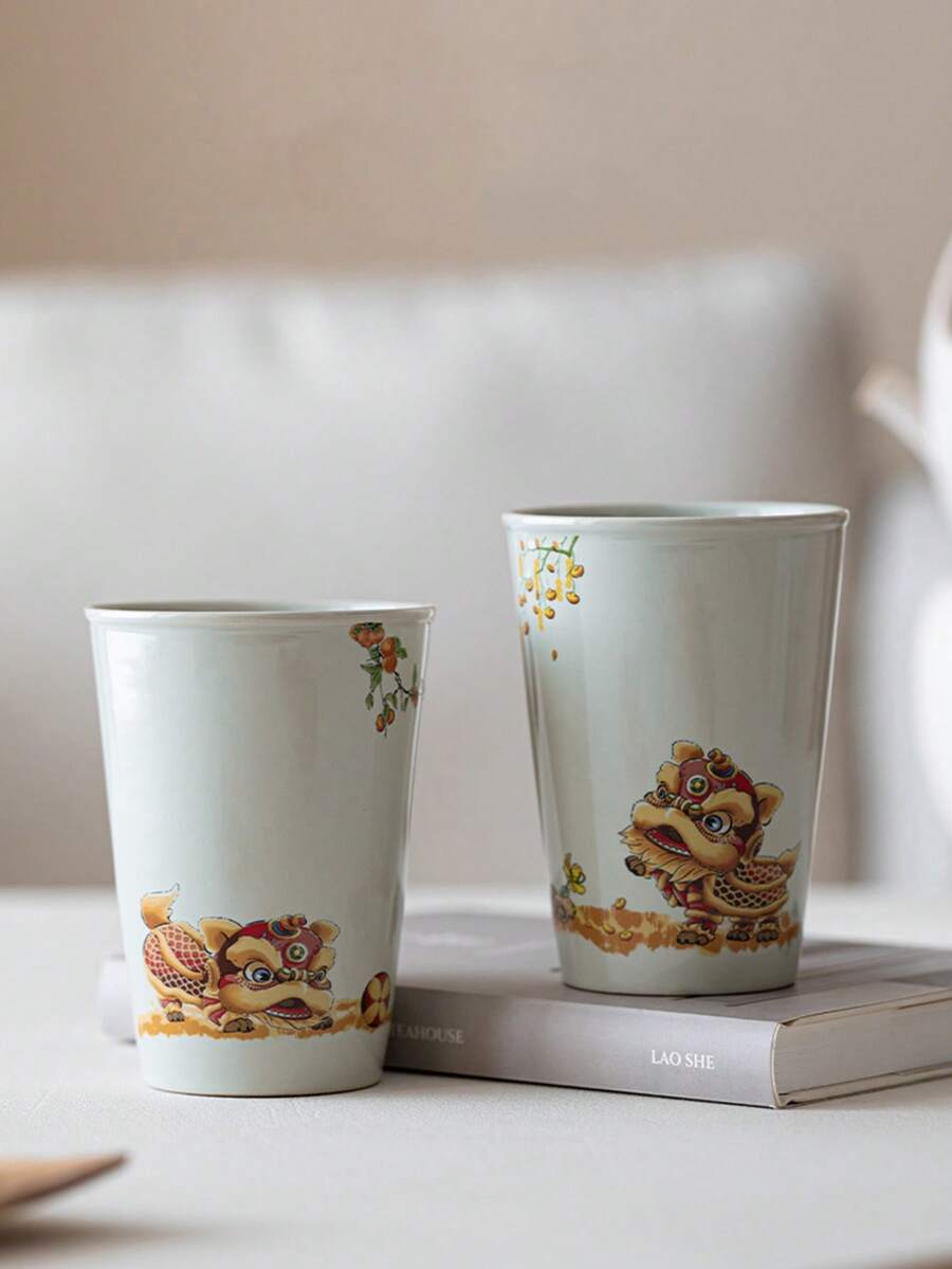 1个350毫升陶瓷可乐杯，适用于家庭聚会、毕业派对、咖啡杯、牛奶杯、水杯、漱口杯，日本热销设计 - 彩色 - 查看 1