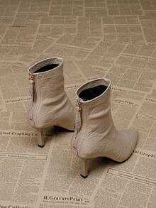 Women's Camel Ankle Boots, 7cm High Heel, Elastic Slim Boots, Comfortable And Fashionable Pointed Toe High Heel Boots - Camel - View 4