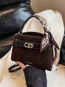 Mini Fashionable Versatile Contrast Color Casual Handbag For Women - Coffee - View 9