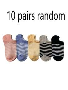 5 Pairs Women Stripe Pattern Mid-Calf Socks, Suitable For All Seasons, Random Color - Multicolor - View 5