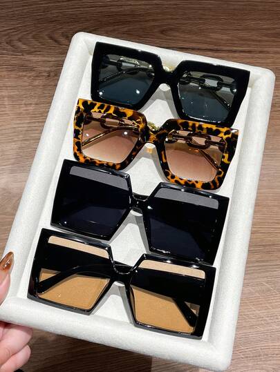 4 piezas Gafas con marco rectangular extra grande de estilo bohemio, regalo de moda para mujer Y2K, playa, viaje y fiesta, adecuado para uso diario