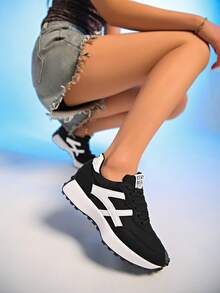 Women's Fashionable Platform Sneakers, Sole Design, Stylish Breathable Walking Shoes, Comfortable Support, Suitable For Daily Wear And Fitness, Sports Shoes, Casual Shoes. Friendly Reminder: Runs Small, Please Order One Size Up - Black - View 6