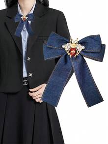 1 pièce Nœud papillon en denim à motif d'insecte fait main pour femme, convient pour le style campus, les fêtes, les rassemblements, les bals. Peut être offert en cadeau - style insecte - Voir 1
