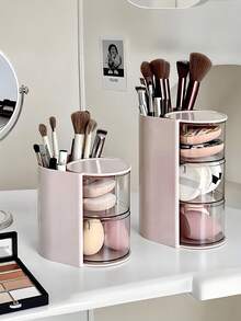 360° Rotating Makeup Brush Organizer - Dustproof & Waterproof With Clear Lid, Polished Finish For Easy Access, Perfect Cosmetic Storage Solution - Multicolor - View 4