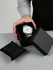 1pc Small Square 1-Slot Watch Box Storage Case, Room Decor - Black - View 3