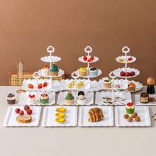 10-Piece Cake Stand Set, Including 3 Double-Tier Cupcake Stands, 3 Triple-Tier Cupcake Stands & 4 Appetizer Trays – Suitable For Birthdays, Weddings & Other Parties - 白色 - 查看 1
