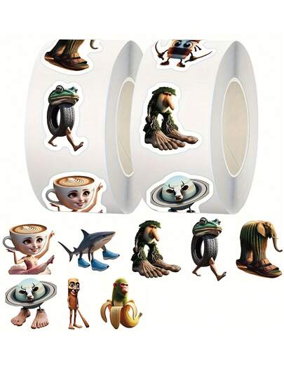 1 Roll Of 1000 TungTungTung Sahur Brain Hole Stickers, Graffiti Stationery Stickers, Diy Removable Without Residue, Used For Gift Bags, Envelope Sealing, Party Decorations, Office Supplies.