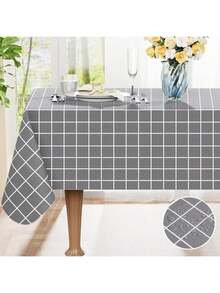 EstiloTendenciaMantel Rectangular De Vinilo Impermeable Con Respaldo De Franela, Mantel De PláStico Lavable A Cuadros Para Cenar, Picnic, Interior Y Exterior (132.08 X 177.8 Cm, Gris)Calidad PremiumVersióN Mejorada - gris - Ver 1