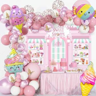 1pc Ice Cream Themed Party Decoration Backdrop Banner (82.7x59.1/59.1x39.4/39.4x29.5 Inch), Pink Donut, Ice Cream, Cake Photography Background Decor, Perfect For Baby Shower, Birthday Party, Photo Studio, Exhibition Booth