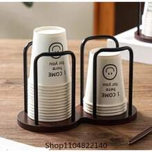 Soporte de almacenamiento de vasos desechables, estante, dispensador de madera para tazas de agua y té con palo más largo, soporte de exhibición de tazas, organizador de suministros - Posición de doble copa - Ver 2