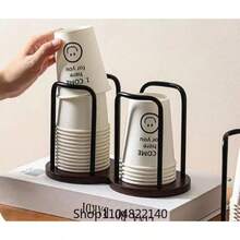 Soporte de almacenamiento de vasos desechables, estante, dispensador de madera para tazas de agua y té con palo más largo, soporte de exhibición de tazas, organizador de suministros - Posición de doble copa - Ver 10