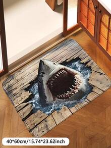 1pc Classic 2D Funny Shark & Shipwreck Pattern Rug, Rectangular Faux Wool Soft & Comfortable Material, Washable, Foldable, Suitable For Living Room, Bedroom, Home Decor