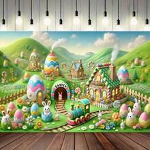 1 Stück Retro-Stil Ostern Fotografie Hintergrund, bunter Holzzaun und Blumen Design, Polyestermaterial, ohne Strom, für allgemeine Zwecke, ohne Federn, geeignet für Geburtstagsfeiern und Fotografie Bereiche. - Verschiedenfarbig - Übersicht 3