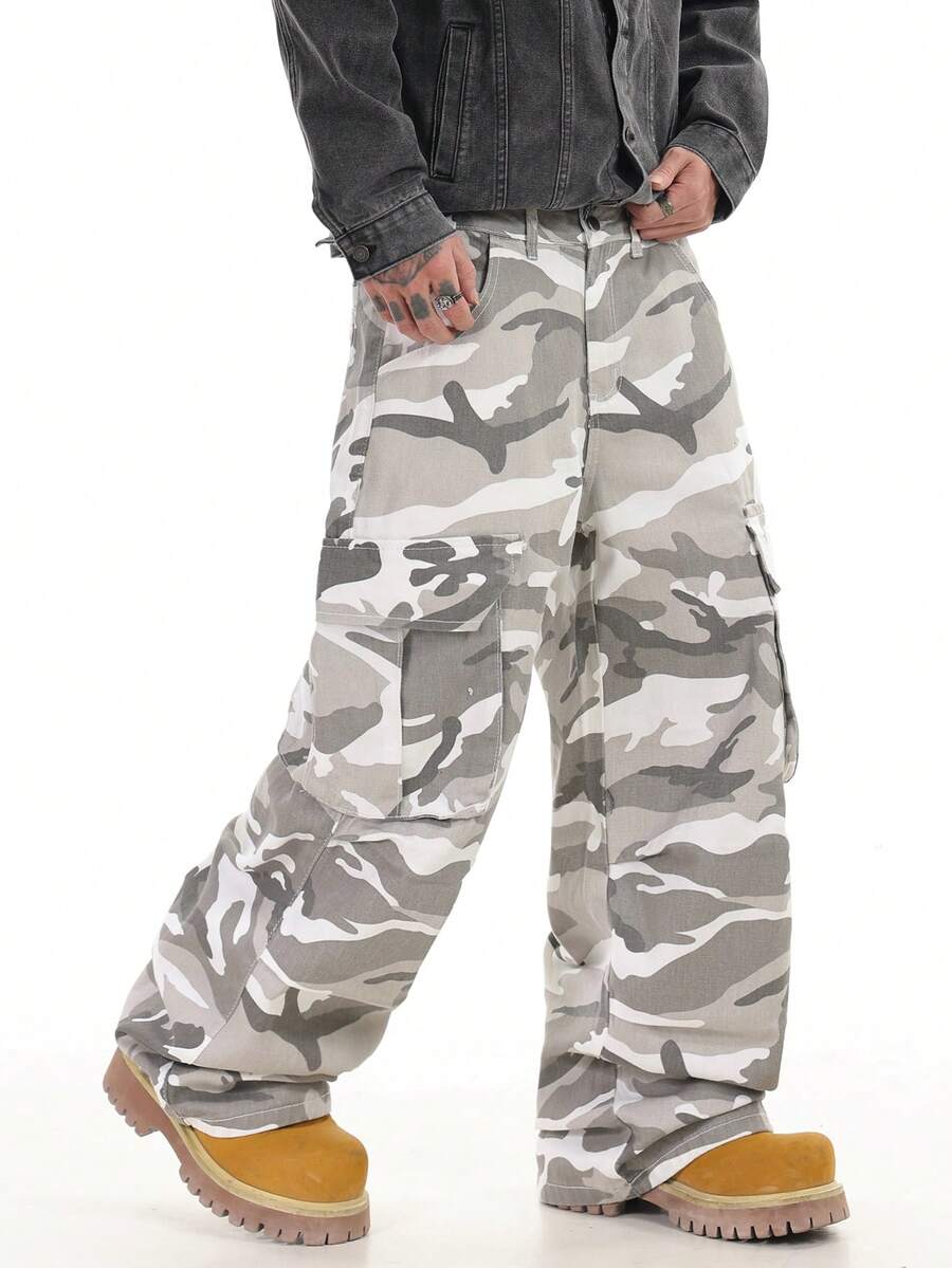 1 chiếc quần jeans ống rộng dáng suông nhiều túi hiệu Justice Brother Street Camo, phong cách đường phố thường ngày dành cho cặp đôi. - Nhiều màu - Xem 1