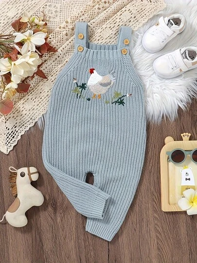 可爱小鸡图案连体衣，适合春、秋、冬季穿着，男女宝宝均适用。