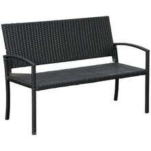 Outsunny Garden Bench In Black Polyrattan, 2 Seats, Steel And Wicker Frame, Dimensions: W 122 X D 60 X H 87 Cm, For Garden And Terrace. - Black - View 1