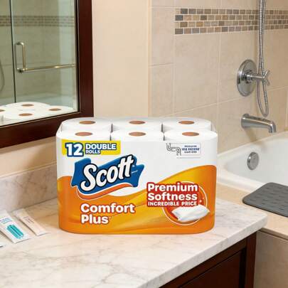 Daily Bathroom Essential - Scott ComfortPlus 12 Double Rolls 1-Ply Septic- Toilet Paper