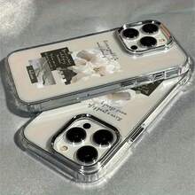 Compatible con iPhone 17, 16, 15, 14, 13, 12, 11 Pro Plus Max, así como con Galaxy, Honor, OPPO, Redmi, Moto, Vivo, Pura 70/70 Pro, Pixel 7, 8 y 9. Funda transparente con diseño de etiqueta de rosa blanca, marco de lente y botones galvanizados. Ideal como regalo de cumpleaños, para tu pareja o para ti mismo. - transparente - Ver 4