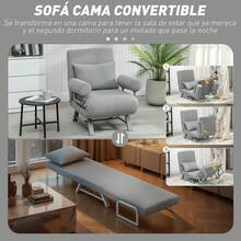 HOMCOM Sofá Cama de 1 Plaza 3 en 1, Sofá Cama Plegable Tapizado en Lino Sintético con Respaldo Ajustable de 5 Niveles y Almohada Acolchada, para Oficina, Dormitorio, Salón, 73x78x81 cm, Gris Claro - Gris Claro - Ver 2