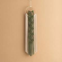 1pc Macrame Wall Hanging, Boho Style Bamboo Ring Colorful Tassel Wall Decor, Handwoven Leaf Background Tapestry, Headboard Wall Hanging - Multicolor - View 8