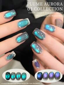 XEIJAYI 1pc 15ml PLUME AURORA COLLECTION Reflective Cat Eye Magnetic Gel Nail Polish, Semi-Permanent Salon UV LED DIY Nail Gel Nails - Màu xanh Bạc hà - Xem 3