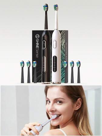 ShineSense Electric Toothbrush With 6 Brush Heads, USB Rechargeable Toothbrush For Oral Care Teeth Whitening, IPX7 Waterproof, 120 Day Battery Life, Best For Kids Birthday Mother's Day Wedding Gift, Valentine's Day Gift