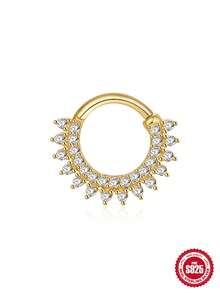 1Pc 925 Sterling Silver Classic Geometric Elements Cubic Zirconia Helix Hoop Hypoallergenic Pure Silver Nose Piercing Suitable For Women For Daily, Dates, Vacation, Wedding, Party, Holiday Gift - Gold - View 16