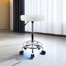 Taburete Redondo de Piel sintética Giratorio con Ruedas en Altura Ajustable de Banco para Oficina hogar Cocina Masaje Salon de Belleza (Blanco) - Blanco - Ver 5