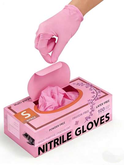 100/50/4 Pcs Disposable Nitrile Gloves (Recommended Pink Color) - Powder-Free, Latex-Free, Durable, Waterproof, Anti-Static, Widely Used For Household Cleaning, Bathroom, Salon, Waxing, Christmas Cleaning Tools, Women's Gifts, Kitchen. Waterproof, Anti-Static, Durable, Suitable For Washing Dishes And Household Cleaning, Convenient Household Tool (To Prevent Damage During Packaging)