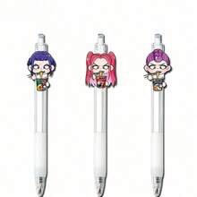 3支/套 K-Pop 女团主题可伸缩圆珠笔，带可爱卡通挂件，黑色墨水，适合学生使用，可作为生日、新年、情人节、复活节礼物（款式随机） - 彩色 - 查看 2