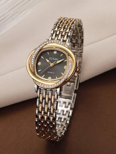 1pc Luxury Oval Dial Women's Watch, Woven Metal Chain Strap, Elegant & Versatile For Commuting Or Gift, Suitable For Women's Daily Wear Or Holidays Like Christmas, Valentine's Day, Ramadan, Eid, Carnival, Chinese New Year