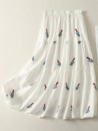 Falda midi de ramio bordada de alta gama para mujer - Falda de pastel de volantes sin forro, silueta esbelta, trabajo pesado a medida | Falda de ramio bordada de ajuste elegante y estilizado para ropa de mujer primavera verano